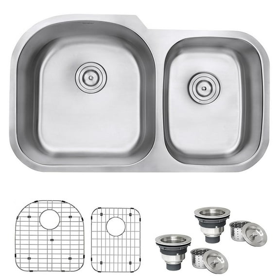 Ruvati 34-inch Undermount 60/40 Double Bowl 16 Gauge Kitchen Sink