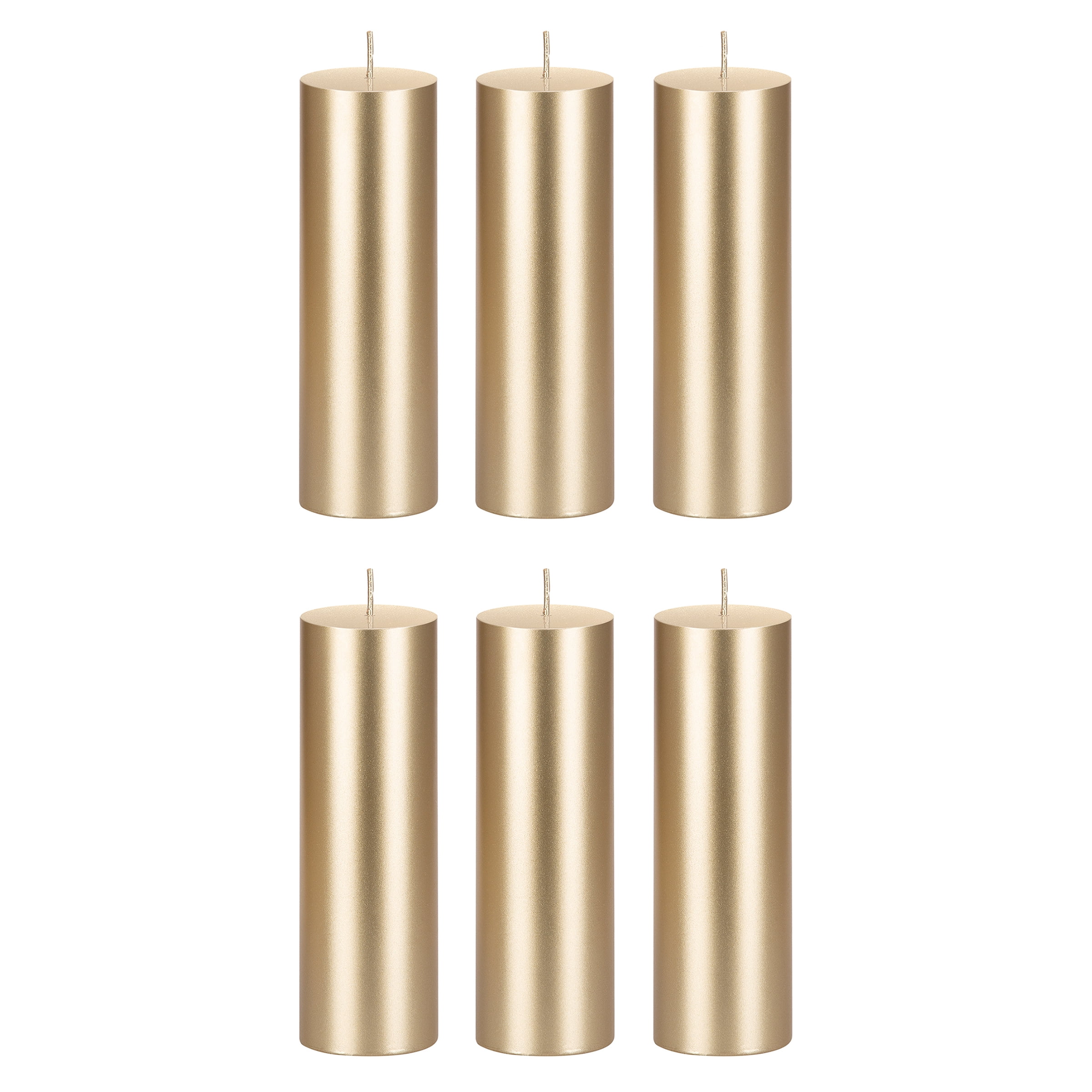 Mega Candles 6 pcs Unscented Gold Round Pillar Candle, Hand Poured Premium Wax Candles 2 Inch x