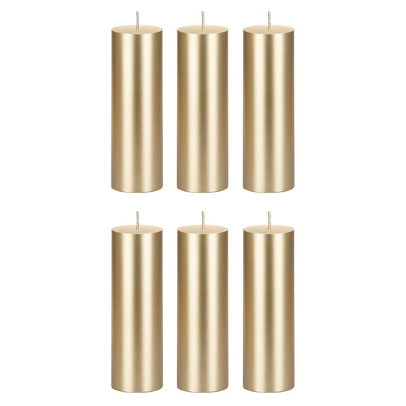 Mega Candles 6 pcs Unscented Gold Round Pillar Candle, Hand Poured Premium Wax Candles 2 Inch x 6 Inch, Home Décor, Wedding Receptions, Baby Showers, Birthdays, Celebrations, Party Favors & More