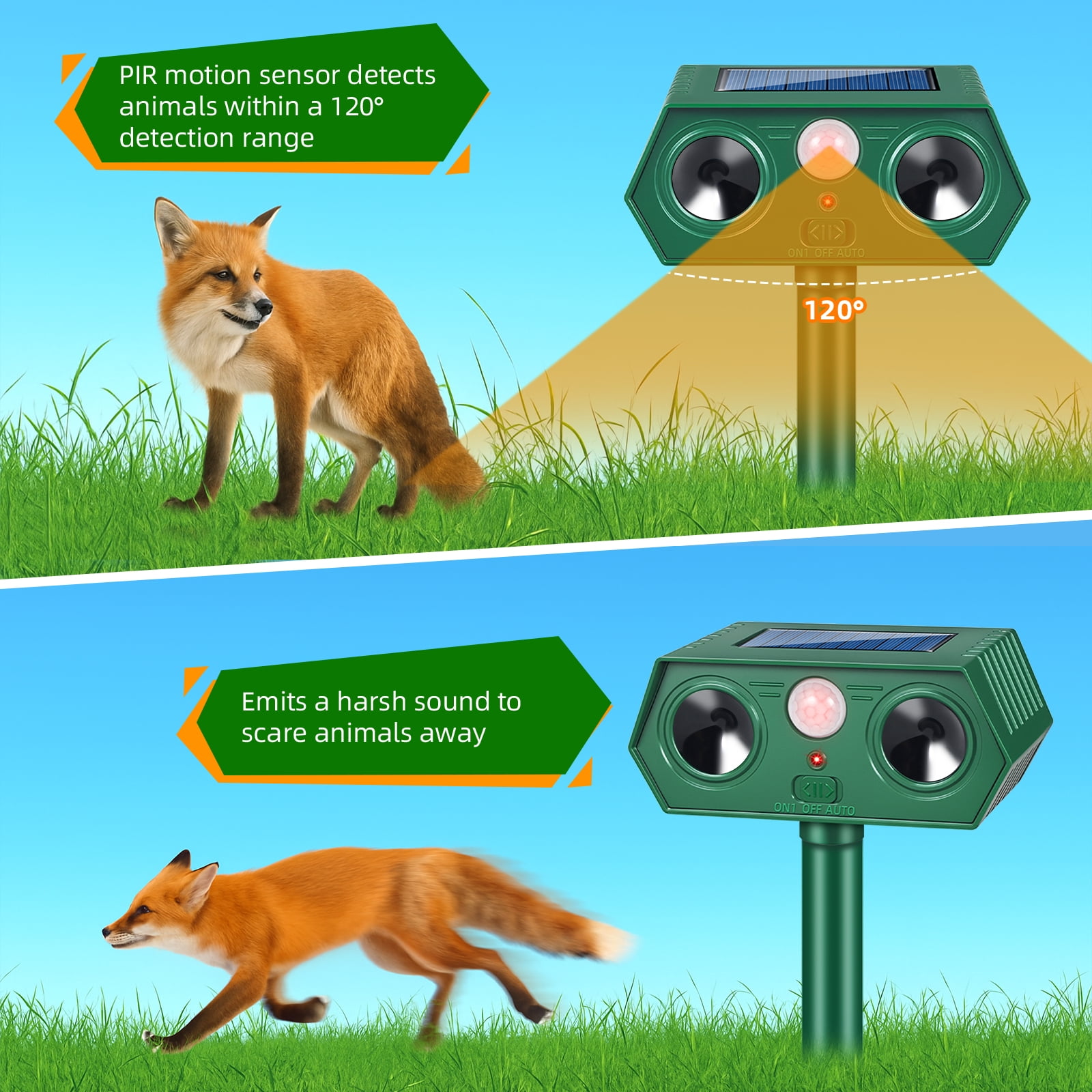 JahyElec Solar Ultrasonic Animal Repellent,4 Pack Cat Repeller Outdoor Deer Deterrent Devices with Motion Sensor to Raccoon Rabbit Dog Skunk with lP44 Waterproof for Yard Garden