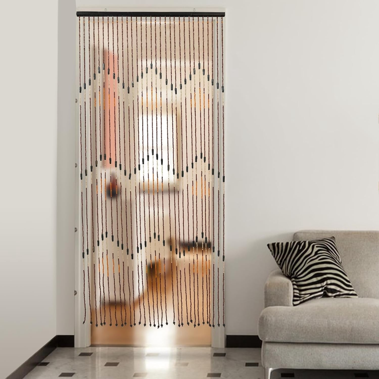 31 Line Wave Dense Fringe Beaded Door Curtains Handmade Wood Beaded Door Beads
