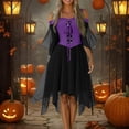 thumbnail image 2 of UoCefik Halloween Costume Womens Gothic Witch Medieval Dress Plus Size Renaissance Cosplay Vintage Maxi Dress Long Sleeve Splicing Solid Retro Gown Button Irregular Dress, Purple 3XL, 2 of 7