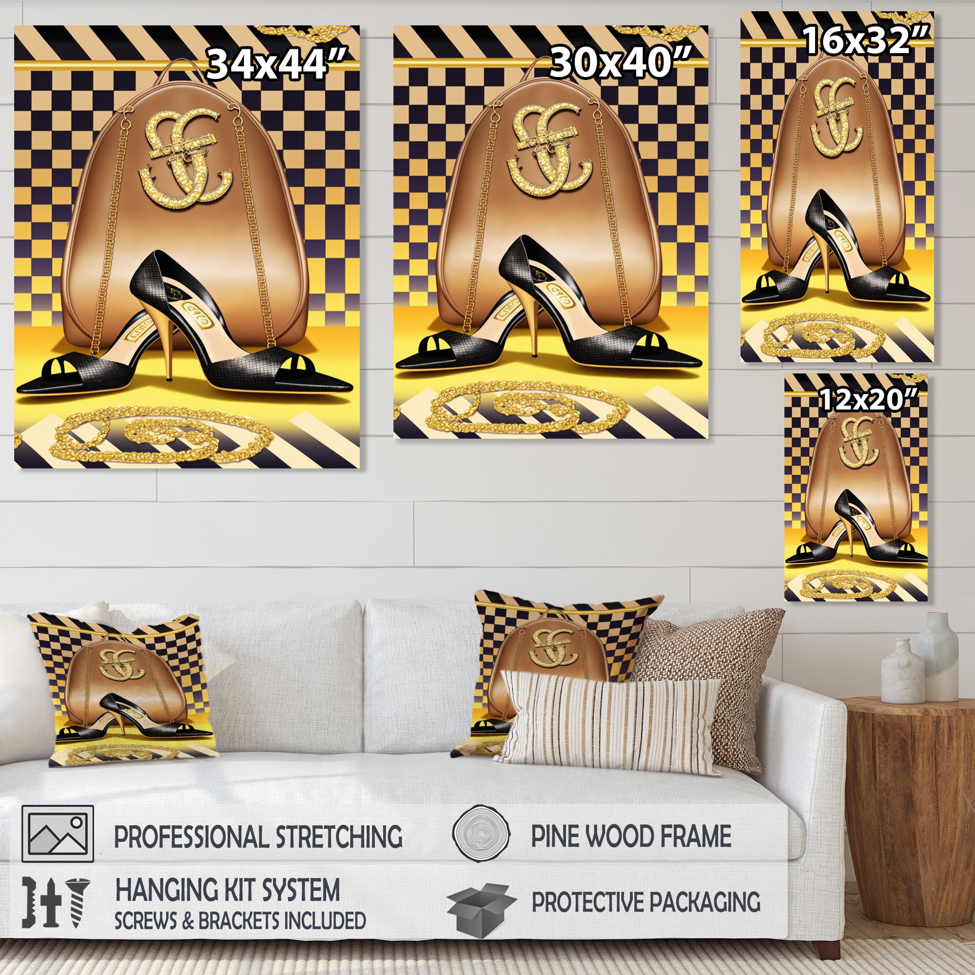 Designart Retro Art Deco High Heel Shoe V Canvas Wall Art
