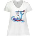 thumbnail image 3 of Inktastic Fourth of July Shark Surfing Women's Plus Size V-Neck T-Shirt, 3 of 5