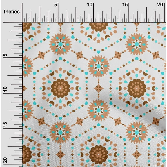 oneOone Cotton Jersey Brown Fabric Dot|Heart & Hexagon Shape Geometric Quilting Supplies Print Sewing Fabric By The Yard 58 Inch Wide