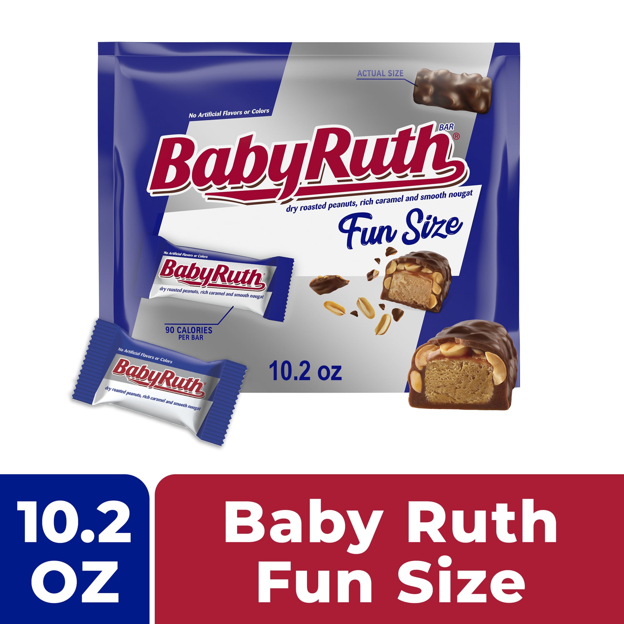 Baby Ruth Candy Bar with Chocolatey Caramel, Peanuts, and Nougat, Single Fun Size Candy Bar, 10.2 oz, Bag