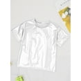 thumbnail image 5 of Rswnyirn Kids Hip Hop Jazz Modern Dance T-Shirt Top Metallic Shiny Performance Shirts Silver 11-12, 5 of 7