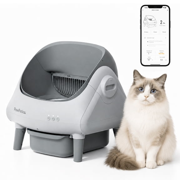 PawPetica Self Cleaning Cat Litter Box, Automatic Litter Box, Safety Protection for Multi Cat, APP  Panel Control, Odor Removal, 10.5L Bin