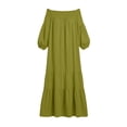 thumbnail image 3 of Pounoo Women's Maxi Dresses Off Shoulder Puff Sleeve with Tiered Hem Resort Vacations Lightweight Stylish Casual Dresses Gift, 3 of 5