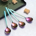 thumbnail image 4 of Rainbow Dessert Spoons 4 Pieces, Homquen Stainless Steel 7.5" Smooth Edge Modern Design Spoon Silverware Set, Colorful Titanium Plating Dinner Spoon Table Spoon, Soup Spoons Dishwasher Safe, 4 of 7