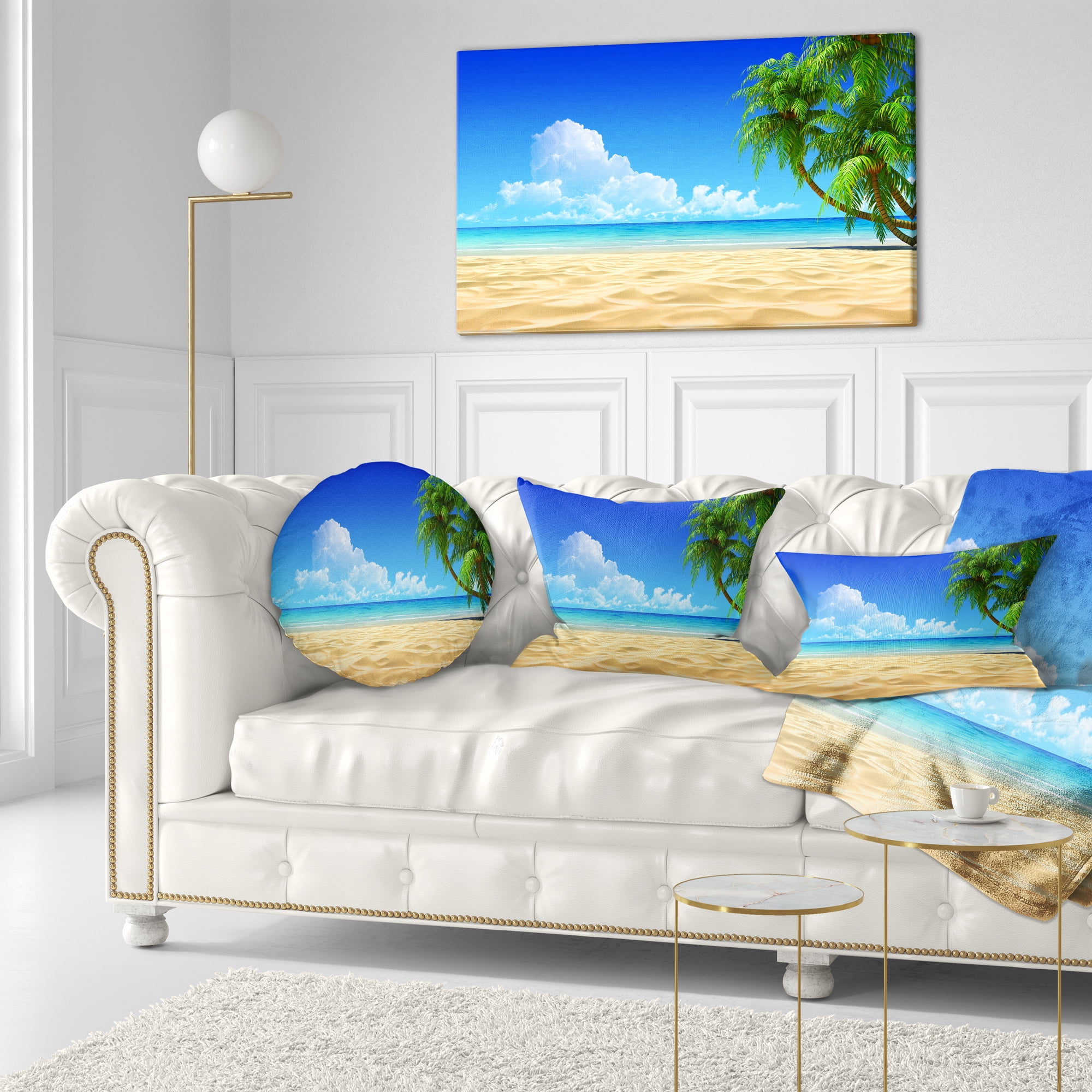 Designart Coconut Palms Bent into Beach - Seashore Throw Pillow - 12x20