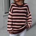 thumbnail image 2 of VISALY Pullover Crewneck Sweatshirt Striped Sweater Women's Casual Long Sleeve Pullover Sweaters O Neck 2023 Fall Winter Sweater Jumper Tops Crochet Sweaters Baggy Sweaters Office Sweater Coffee M, 2 of 8