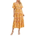 thumbnail image 2 of Caoirhny Women's Summer Casual Beach Dress Short Sleeve Floral Print Long Dress Ruched Boho Dress, 2 of 9