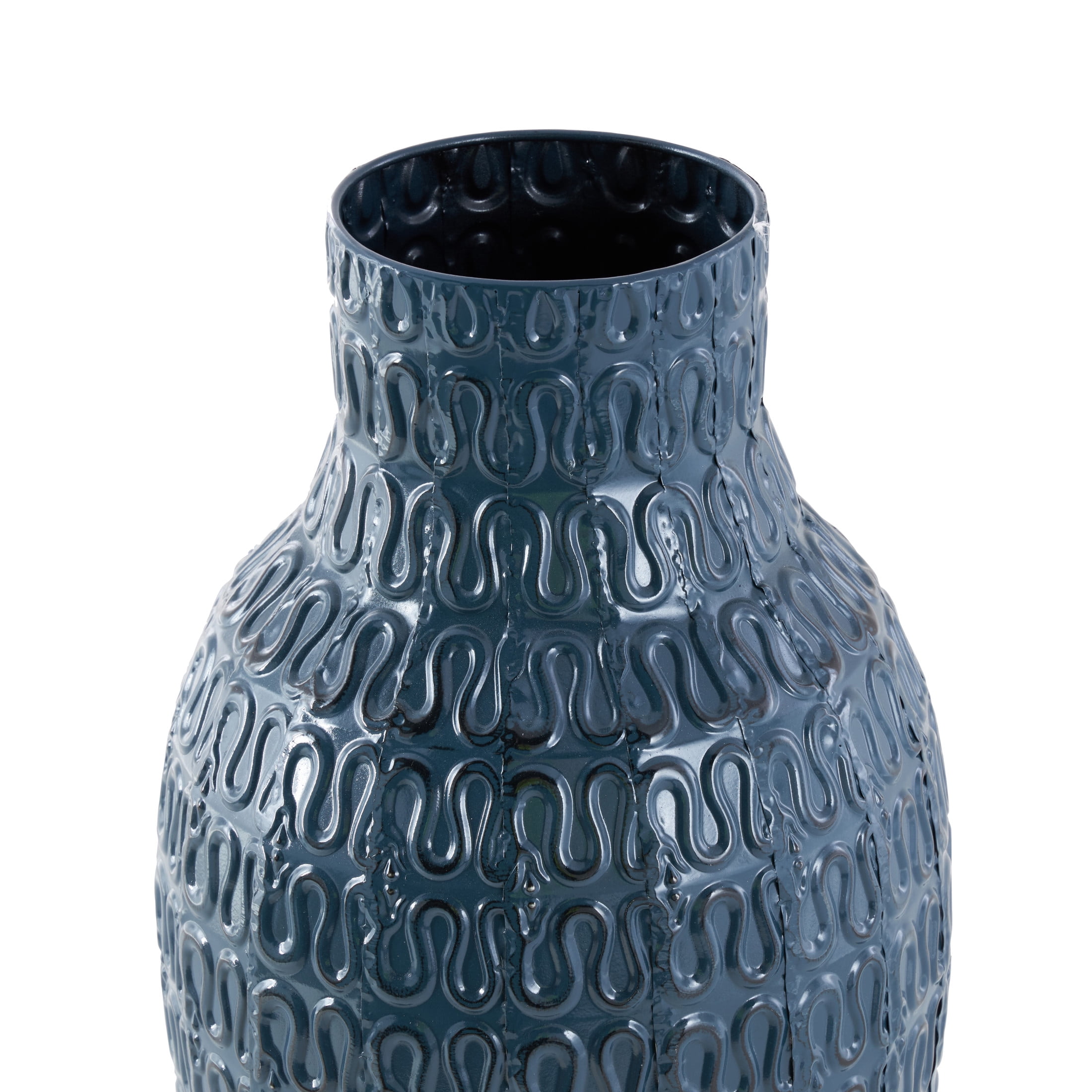 DecMode 24" Dimensional Textured Dark Blue Metal Vase with Wavy Pattern