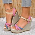 thumbnail image 2 of Women's Sandals Wedge Thick Sole Sandals Women Gladiator Open Toe Waterproof Wedges Solid Color Ankle Strap Women Footwear Comfortable Walking Beach Sandals for Women Red 9, 2 of 9