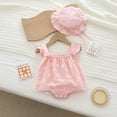 thumbnail image 5 of Baby girl sleeveless romper mesh patchwork flower jumpsuit skirt princess dress hat set, 5 of 5