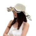 thumbnail image 1 of Sun Hat Large Brim Breathable Folding Comfortable Packable Sun Protection Ruffle Edge Bow Ribbon Faux Pearl Decor Summer Beach Straw Hat for Women, 1 of 10