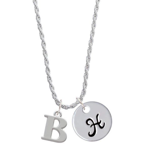 Delight Jewelry Silvertone Large Initial - B - Silvertone Script Initial Disc - H - Charm Necklace, 20"+3"
