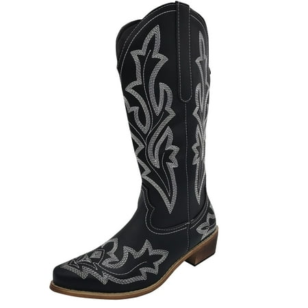 

Yoslce Winter Boots for Women Fashion Embroidery Riding Boots Casual Warm Middle Heels Middle Tube Boots Shoes Black 42