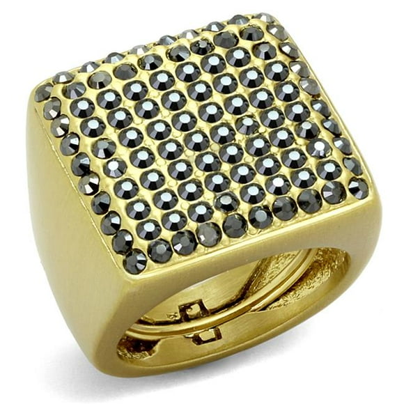Women Gold & Brush Brass Ring with Top Grade Crystal in Hematite - Size 8