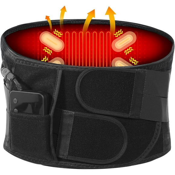 AIR-Cordless Heating Pad Back Brace with Massage for Lower Back Pain Relief, Heated Back Brace Vibration Massage Wrap with Rechargeable Battery, Lower Back Massager for Cramps (L)