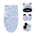 thumbnail image 5 of Saco de dormir para bebé con estampado de dibujos animados para recién nacidos Manta de sección delgada, sombrero, guantes, cubierta para los pies, juego de cuatro piezas - Vaca azul marino - (51 cm JAMW Sencillez, 5 of 5