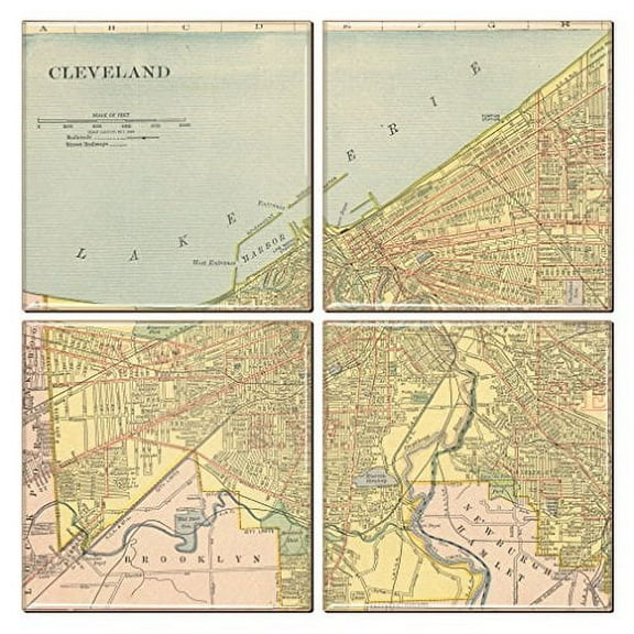 Cleveland Coaster Of Vintage Map (Set Of 4)