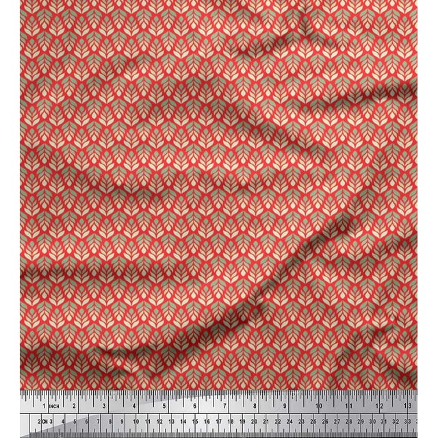 Soimoi Moss Georgette Fabric Leaves Small Printed Craft Fabric by The Yard 42 Inch Wide
