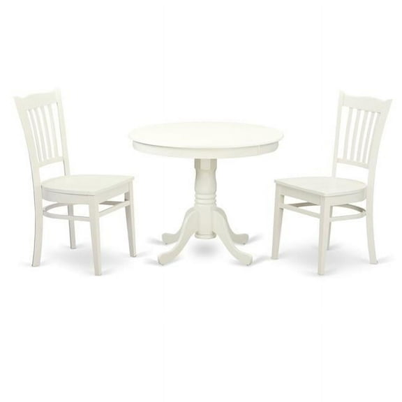 Dining Set - One Table & 2 Solid Wood Seat Chairs, Linen White - 3 Piece