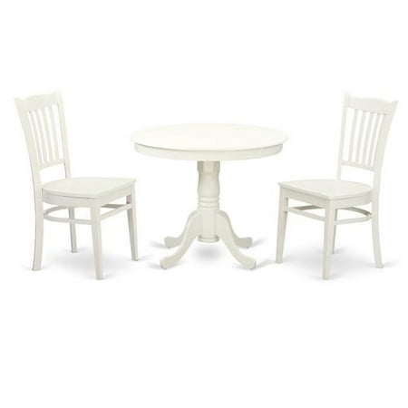 Dining Set - One Table & 2 Solid Wood Seat Chairs Linen White - 3 Piece