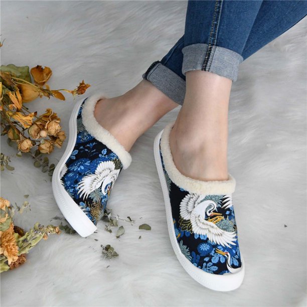 Zapatos de lona de corte bajo de fondo plano para mujer Zapatillas de algodón antideslizantes planas informales versión perezosa de un pie Wmkox8yii hj789