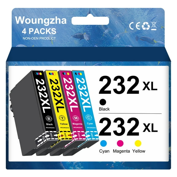 232XL 232 Ink Cartridges for Epson 232 XL 232XL T232 Ink Combo for Epson Workforce WF-2930 WF-2950 Expression XP-4200 XP-4205 Printer (Black, Cyan, Magenta, Yellow,4-Pack)