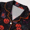 thumbnail image 5 of MEZZALL Women Halloween Pumpkin Print Pajama Set Lapel Collar Button Closure Chest Pocket Short Sleeve Tops With Elastic Waist Shorts Loungewear Sleepwear For Holiday 2 Piece Vacation Pjs, 5 of 9