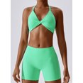 thumbnail image 2 of Bslissey Women's Slim Yoga Outfits Sleeveless Twist Front Halter Neck Sports Bra + High Waist Shorts 2Pcs Ladies Casual Solid Color Workout Clothes Sets, 2 of 6