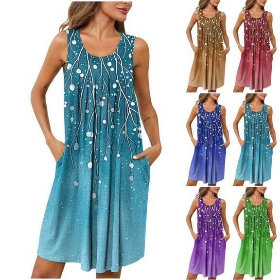 Jinhomg Womens Midi Tank Dresses Vintage Floral Print Summer Nightgown Casual Loose Fit Sleeveless Crew Neck Sleep Dress With Pockets Purple XXL