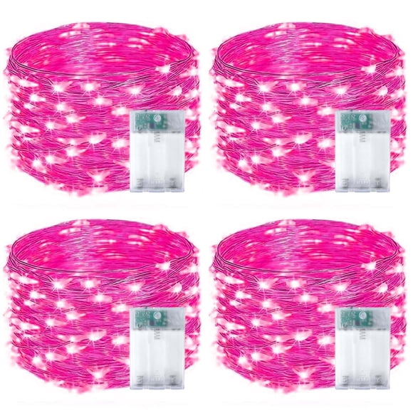 Fairy Lights EXF 50 LED, color rosa, funciona con pilas de 16 pies, paquete de 4