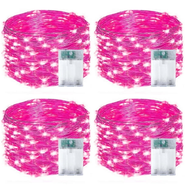 Fairy Lights EXF 50 LED, color rosa, funciona con pilas de 16 pies, paquete de 4