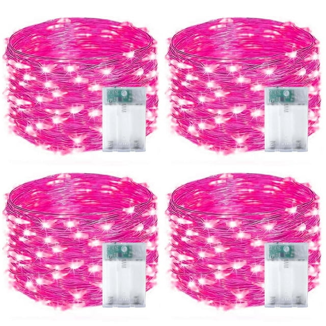 Fairy Lights EXF 50 LED, color rosa, funciona con pilas de 16 pies, paquete de 4