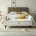 thumbnail image 2 of Holaki 63" Velvet Multi-functional Storage Rectangular Sofa Stool Buttons Tufted Nailhead Trimmed Solid Wood Legs with 1 Pillow, Beige, 2 of 10