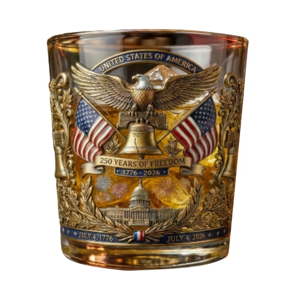 2026 USA 250th Anniversary Whiskey Glass, Patriotic Old Fashioned Tumbler with Eagle, US Flag & Liberty Bell Design, 1776-2026 Commemorative Cup for Independence Day, Whiskey Lovers & Patriotic Gifts