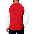 thumbnail image 4 of FGVCTG Henley Shirts for Men Casual Raglan 3/4 Sleeve Shirts Color Block Button Placket Casual Baseball T Shirts Vermilion L, 4 of 6