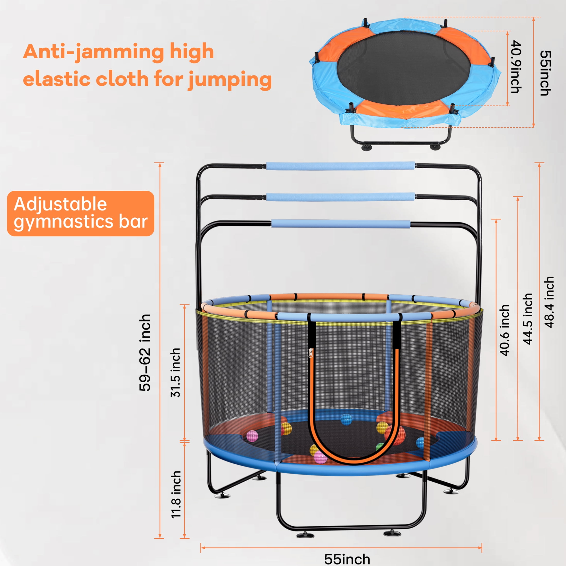 Skyhot 55" Indoor Outdoor Mini Round Trampoline for Kids, 7 in1 Kid Trampoline Indoor & Outdoor with Enclosure Net and Basketball Hoop