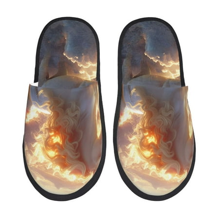 Balery Rainbow Cloud White Horse Slient Indoor Furry Fleece Comfort House Shoes Soft Non-Slip Home Shoes Cotton slippers House Slippers-- Medium