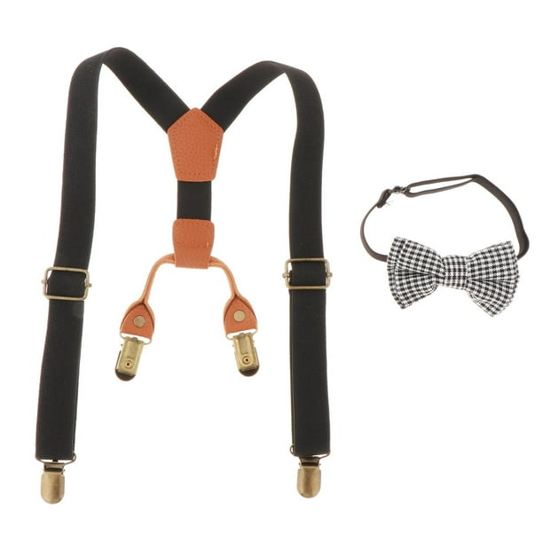 Conjunto de tirantes y pajarita para niños, ajustables, en forma de Y, para niños y niñas. Negro