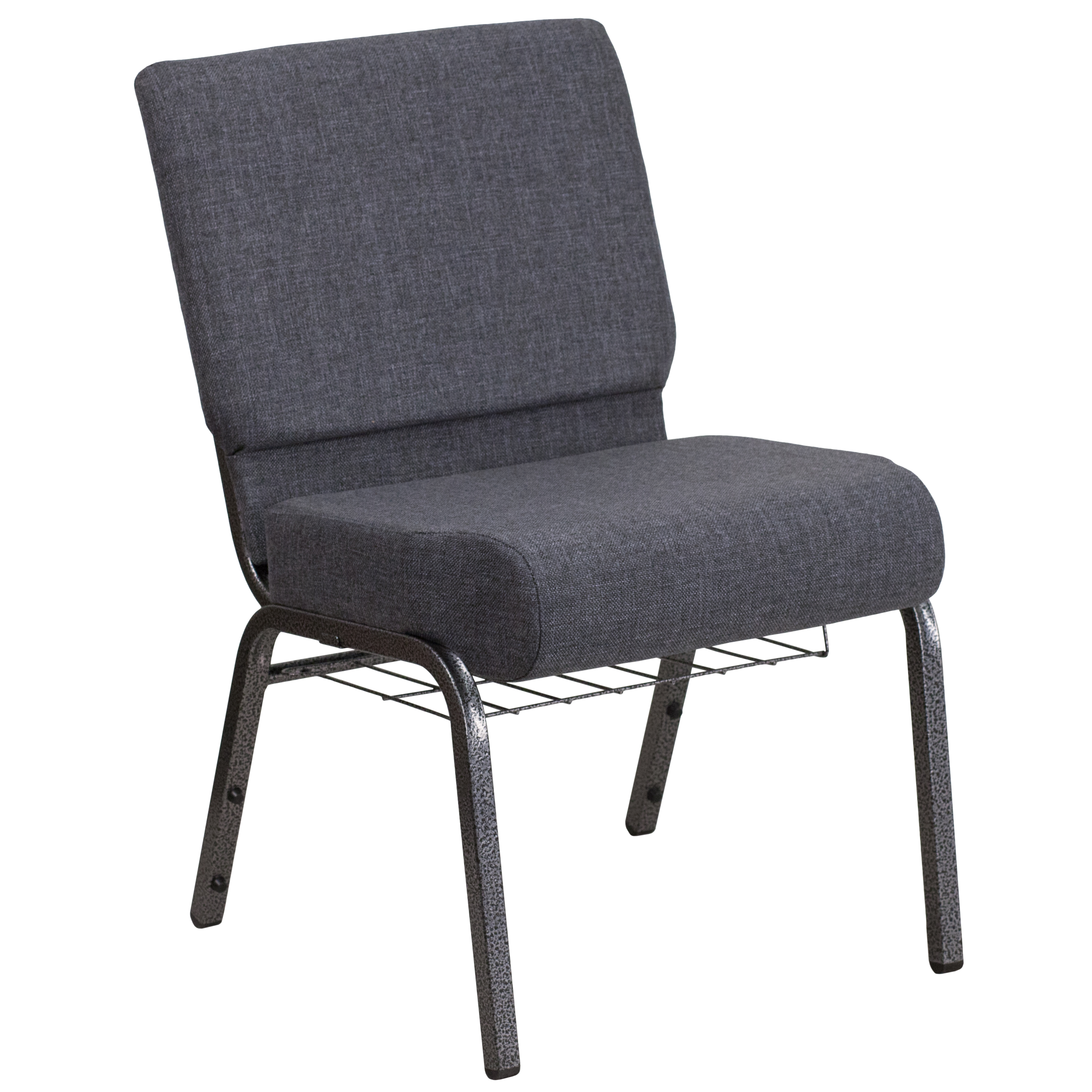 Flash Furniture HERCULES Series 21''W Church Chair in Dark Gray Fabric with Book Rack - Silver Vein Frame - image 2 of 13