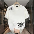 thumbnail image 6 of Heavy duty 100% cotton oversized crew neck short sleeve t-shirt with "DAY ONE" graphic - Men's casual streetwear, loose fit, machine washable, all season comfort, 6 of 7