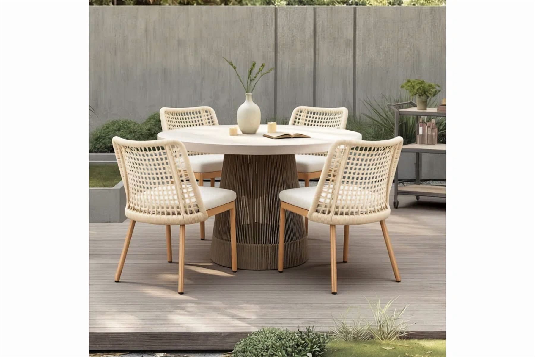 Spruce & Spring Modern Woven Rope Patio Dining Armchair Equipped With Cushion 2 Pieces For Outdoor Space Brown Woven Rope Fabric
