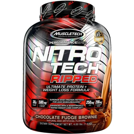 Protein Powder for Weight Loss | MuscleTech Nitro-Tech Ripped | Lean Whey Protein Powder + Weight Loss Formula | Lose Weight | Weight Loss Protein Powder for Women & Men | Chocolate, 4 lbs (42 Serv)