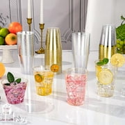 Goodluck 12 oz 50 PCS Gold Glitter Plastic Cups, Disposable Glitter Cups, Elegant Plastic Cocktail Glasses, Fancy Party Cups for Wedding, Birthday, Holiday