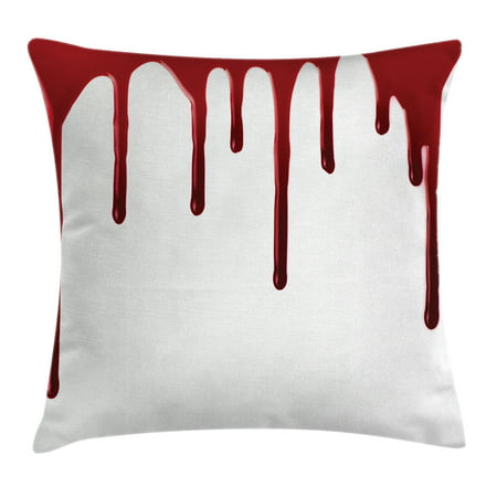 Horror Throw Pillow Cushion Cover, Flowing Blood Horror Spooky Halloween Zombie Crime Scary Help me Themed Illustration, Decorative Square Accent Pillow Case, 24 X 24 Inches, Red White, by Ambesonne